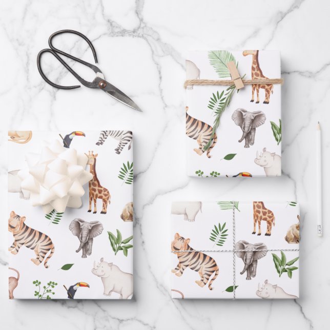 wild Animal With Jungle Tree pattern Wrapping Paper Sheet (Front)