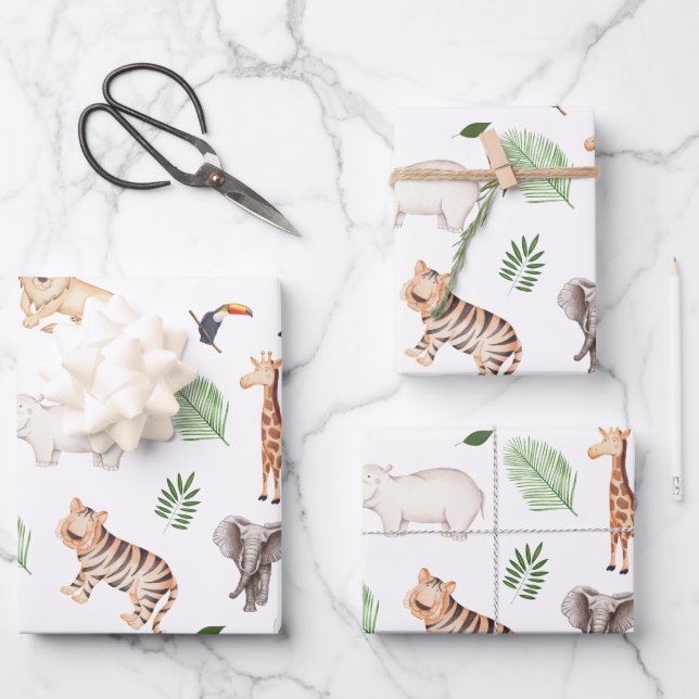wild Animal With Jungle Tree pattern Wrapping Paper Sheet (Front)