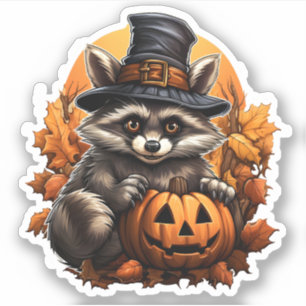 Wild Animal With Pumpkin Cartoon Halloween Raccoon