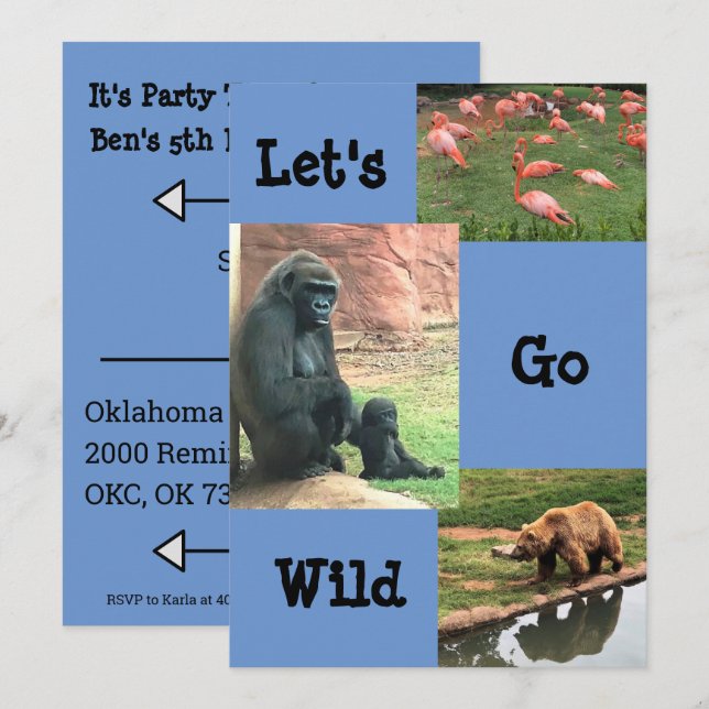 Wild Animal Zoo Birthday Invitation (Front/Back)