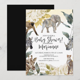 Wild Animals Baby Shower Faux Gold Glitter Invitation