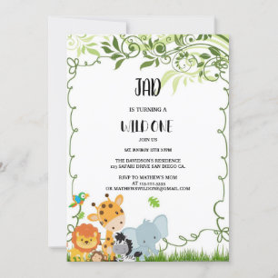 WILD ANIMALS birthday invitations