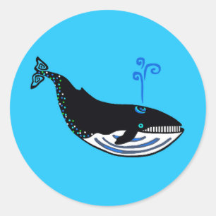 Wild animals - Blue WHALE - Ocean blue Classic Round Sticker