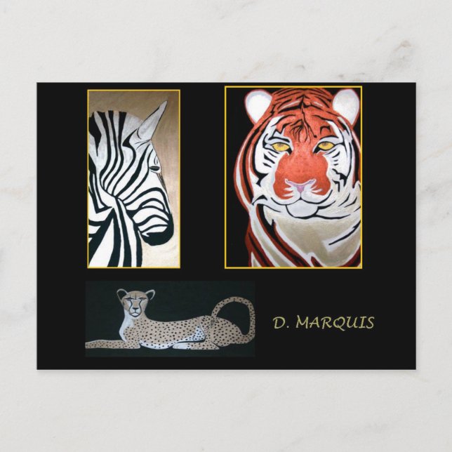 "WILD ANIMALS" By D. MARQUIS POSTCARDS (Front)