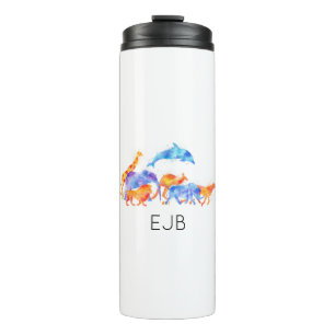 Wild Animals Colourful Watercolor Monogram Thermal Tumbler