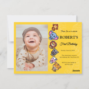 wild animals first birthday postcard