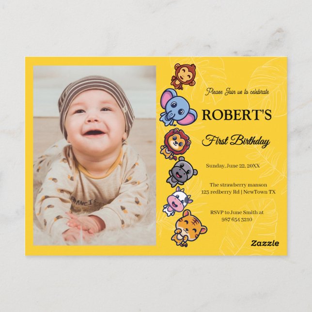 wild animals first birthday postcard (Back)