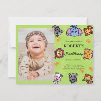 wild animals first birthday postcard