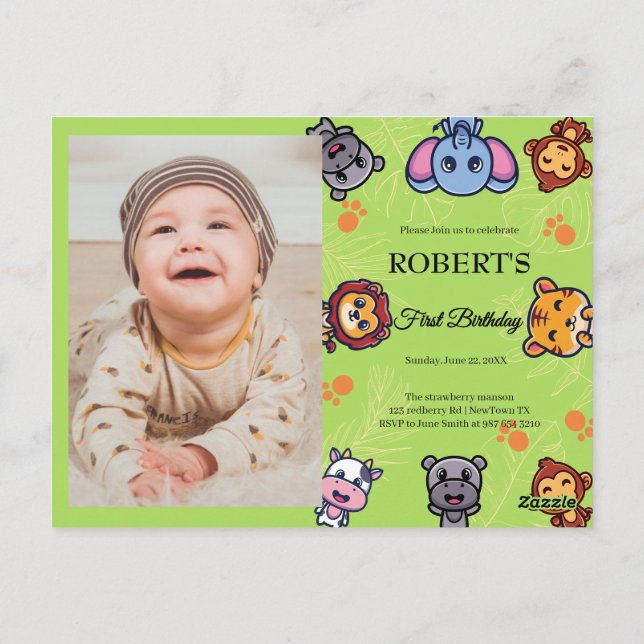 wild animals first birthday postcard (Back)