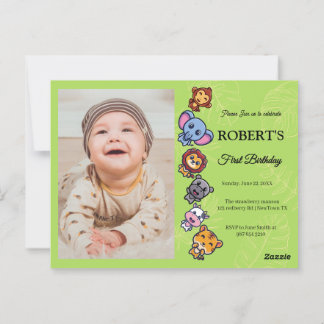 wild animals first birthday postcard