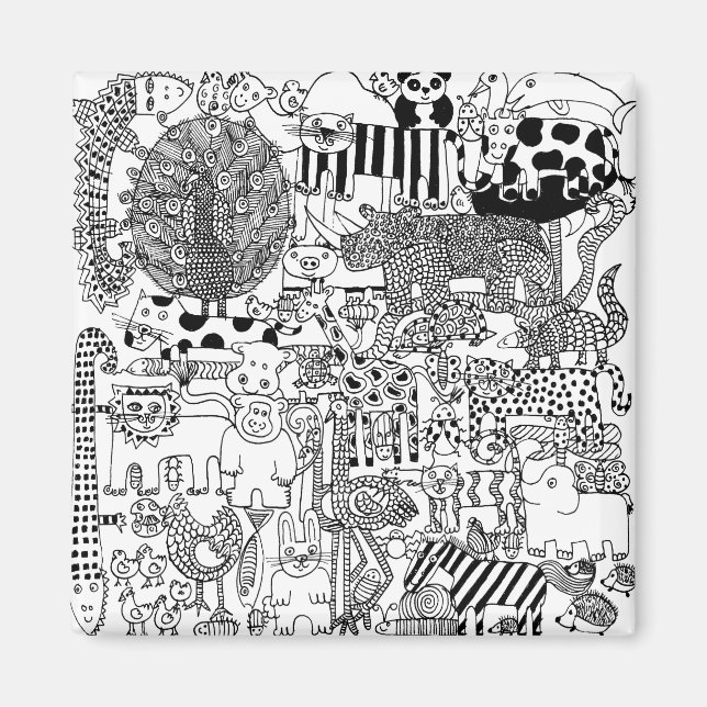Wild Animals Fun Modern Black and White Art Magnet (Front)