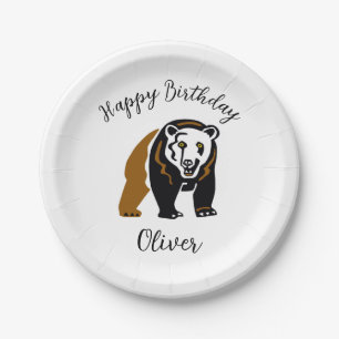 Wild animals - GRIZZLY Bear -Happy Birthda- Party  Paper Plate