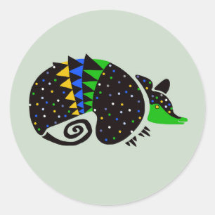 Wild animals- Hand drawn  ARMADILLO  - Wildlife -  Classic Round Sticker