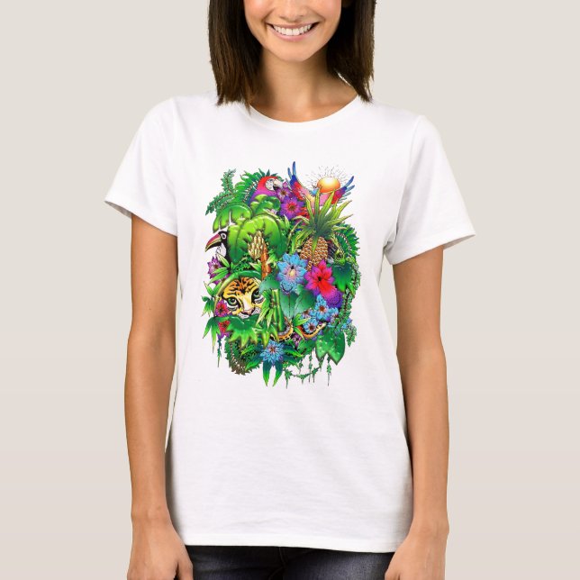 Wild Animals hidden in Surreal Jungle T-Shirt (Front)
