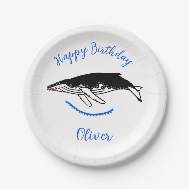 Wild animals - Humpback WHALE - Happy birthday Paper Plate (Front)