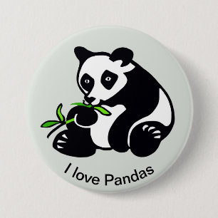 Wild animals - I love PANDAS- Wildlife  -Green 7.5 Cm Round Badge