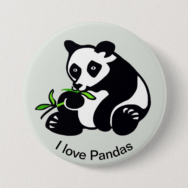Wild animals - I love PANDAS- Wildlife  -Green 7.5 Cm Round Badge (Front)