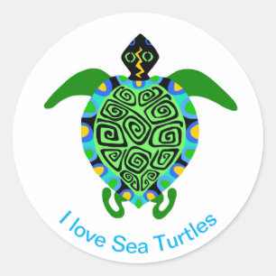 Wild animals - I love Sea TURTLE -Nature -aqua Classic Round Sticker