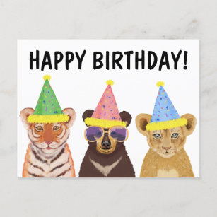 Wild Animals Illustration "Happy Birthday"  Postcard