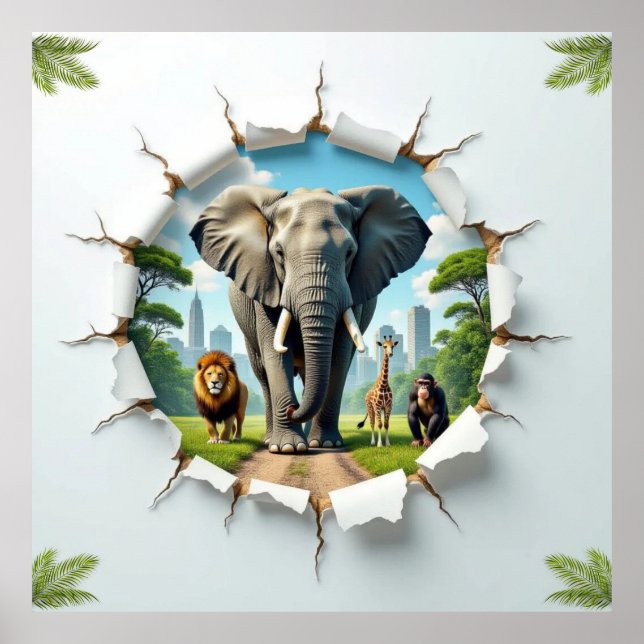 Wild Animals in City Park Poster (Front)