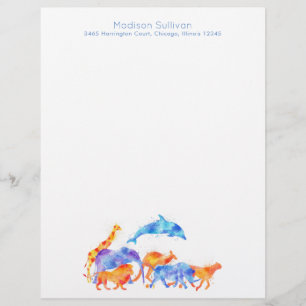 Wild Animals in Watercolor Running Together