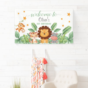 Wild Animals Jungle Animals Tropical Boy Birthday Banner
