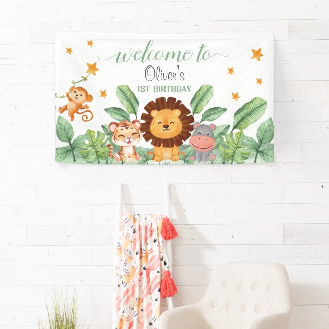 Wild Animals Jungle Animals Tropical Boy Birthday Banner (Insitu)
