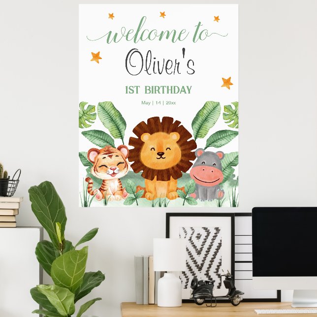 Wild Animals Jungle Animals Tropical Boy Birthday Poster (Home Office)