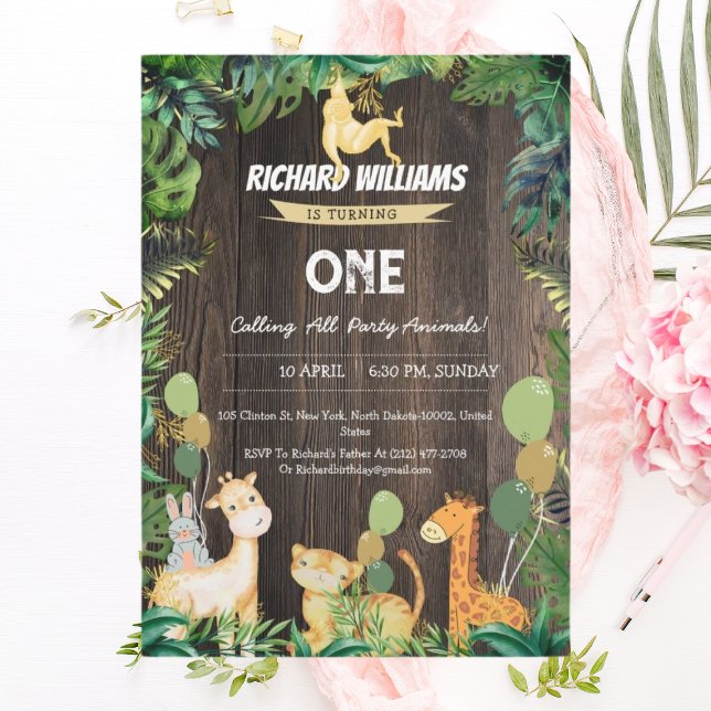 Wild Animals jungle Theme Kids safari Birthday Invitation (Creator Uploaded)