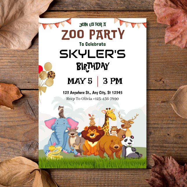 Wild Animals Kids Zoo Party Birthday Invitation (Wild Animals Kids Zoo Party Birthday Invitation
)