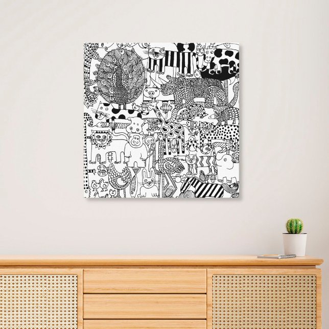 Wild Animals Modern Black and White Hand Drawn Art Canvas Print (Creator Uploaded)