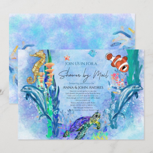 Wild Animals Ocean Sea Baby Shower By Mail  Invitation (Front/Back)