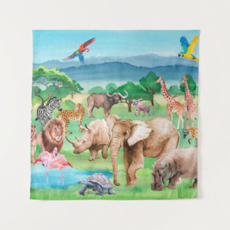 Wild animals of Africa on the background of the sa Tapestry