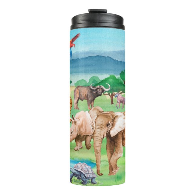 Wild animals of Africa on the background of the sa Thermal Tumbler (Front)