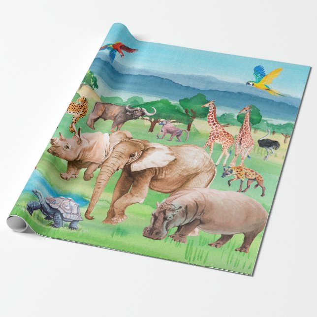 Wild animals of Africa on the background of the sa Wrapping Paper (Unrolled)
