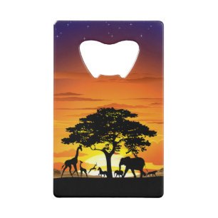 Wild Animals on African Savanna Sunset