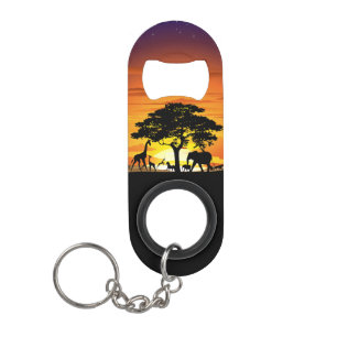 Wild Animals on African Savanna Sunset