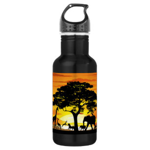 Wild Animals on African Savanna Sunset 532 Ml Water Bottle