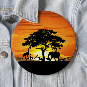 Wild Animals on African Savanna Sunset 6 Cm Round Badge