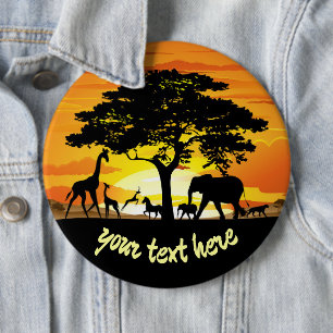 Wild Animals on African Savanna Sunset 6 Cm Round Badge