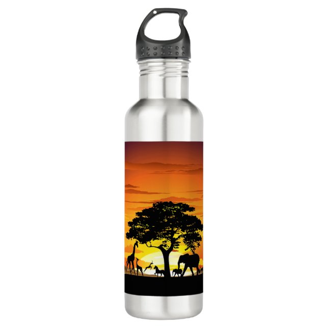 Wild Animals on African Savanna Sunset 710 Ml Water Bottle (Front)