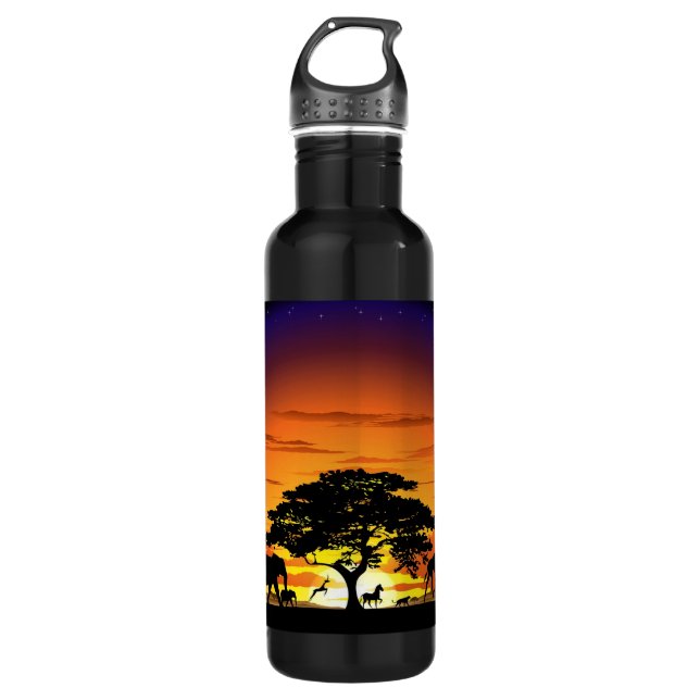 Wild Animals on African Savanna Sunset 710 Ml Water Bottle (Front)