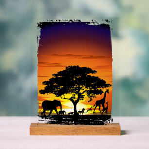 Wild Animals on African Savanna Sunset Acrylic Sign