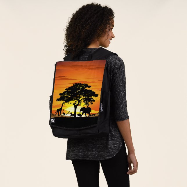 Wild Animals on African Savanna Sunset Backpack (Worn)