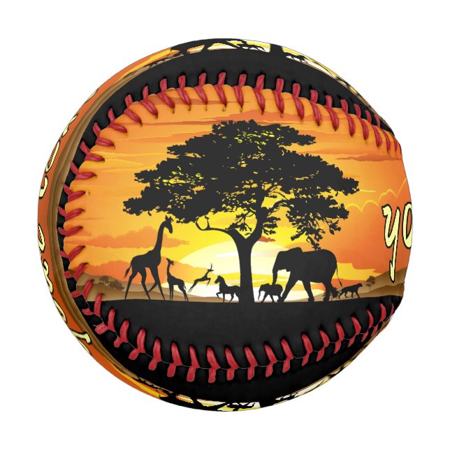 Wild Animals on African Savanna Sunset Baseball (Front Left)