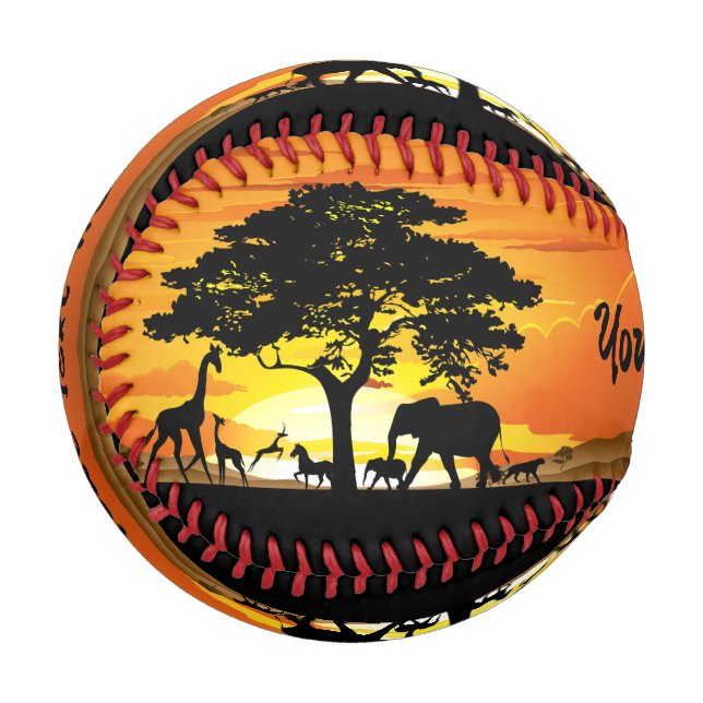 Wild Animals on African Savanna Sunset Baseball (Front Left)