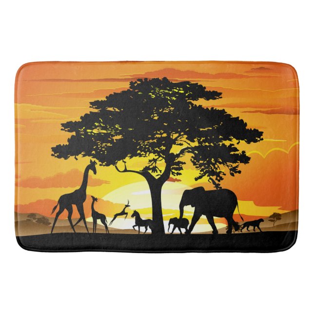 Wild Animals on African Savanna Sunset Bath Mat (Front)