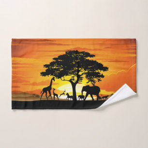 Wild Animals on African Savanna Sunset Bath Towel Set