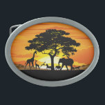 Wild Animals on African Savanna Sunset Belt Buckle<br><div class="desc">Stunning,  Bright and Peaceful Sunset on Wild African Savanna Landscape with Wild Animals Shapes. Originally created with Hi Quality / Hi Resolugion Vector Graphic Art Technique Copyright BluedarkArt TheChameleonArt.</div>