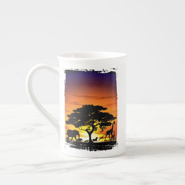 Wild Animals on African Savanna Sunset Bone China Mug (Left)